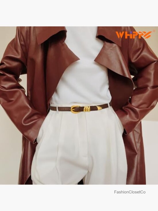Women\'s Skinny PU Leather Belt with Gold Buckle main image 4